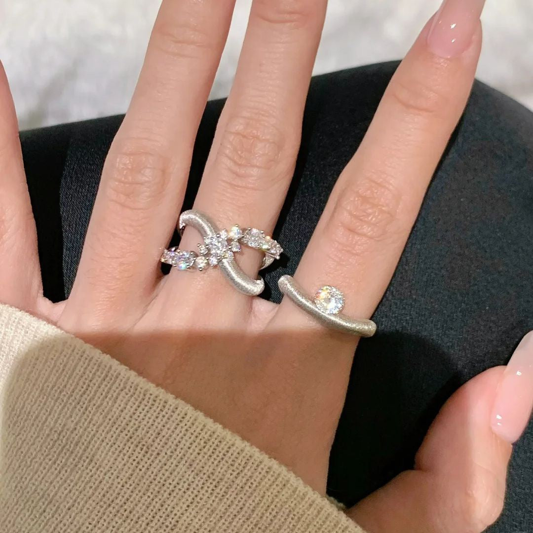 Asymmetric Galaxy and Crossover Design Brushed Finish Ring