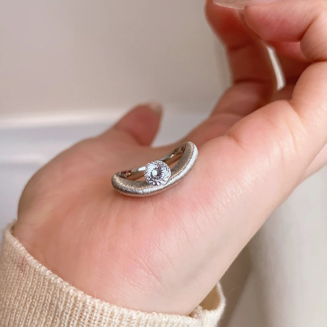 Asymmetric Galaxy and Crossover Design Brushed Finish Ring