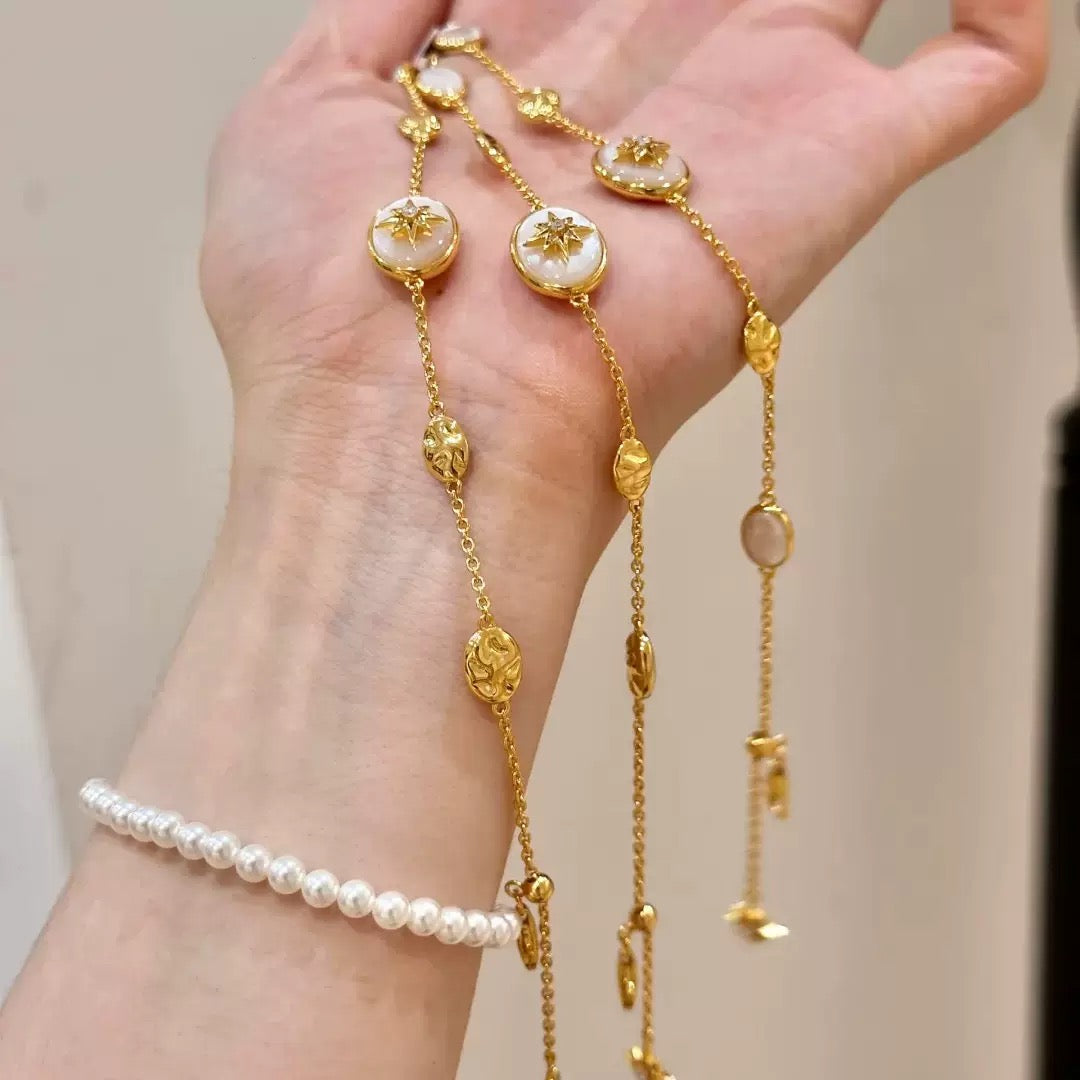 Vintage Style Astrolabe Pendant & Shell Charm Jewelry Set