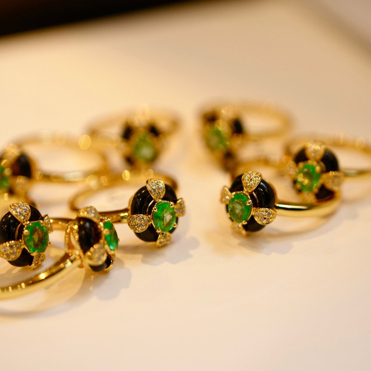 Vintage Simulated Emerald and Black Onyx Statement Ring
