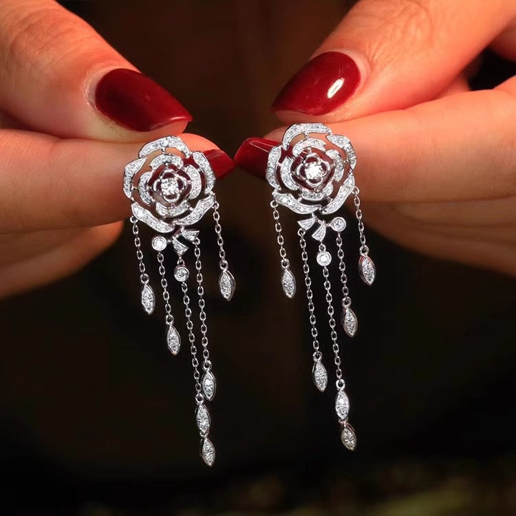 Luxe Fairy-Core Style Long Rose Tassel Jewelry Set