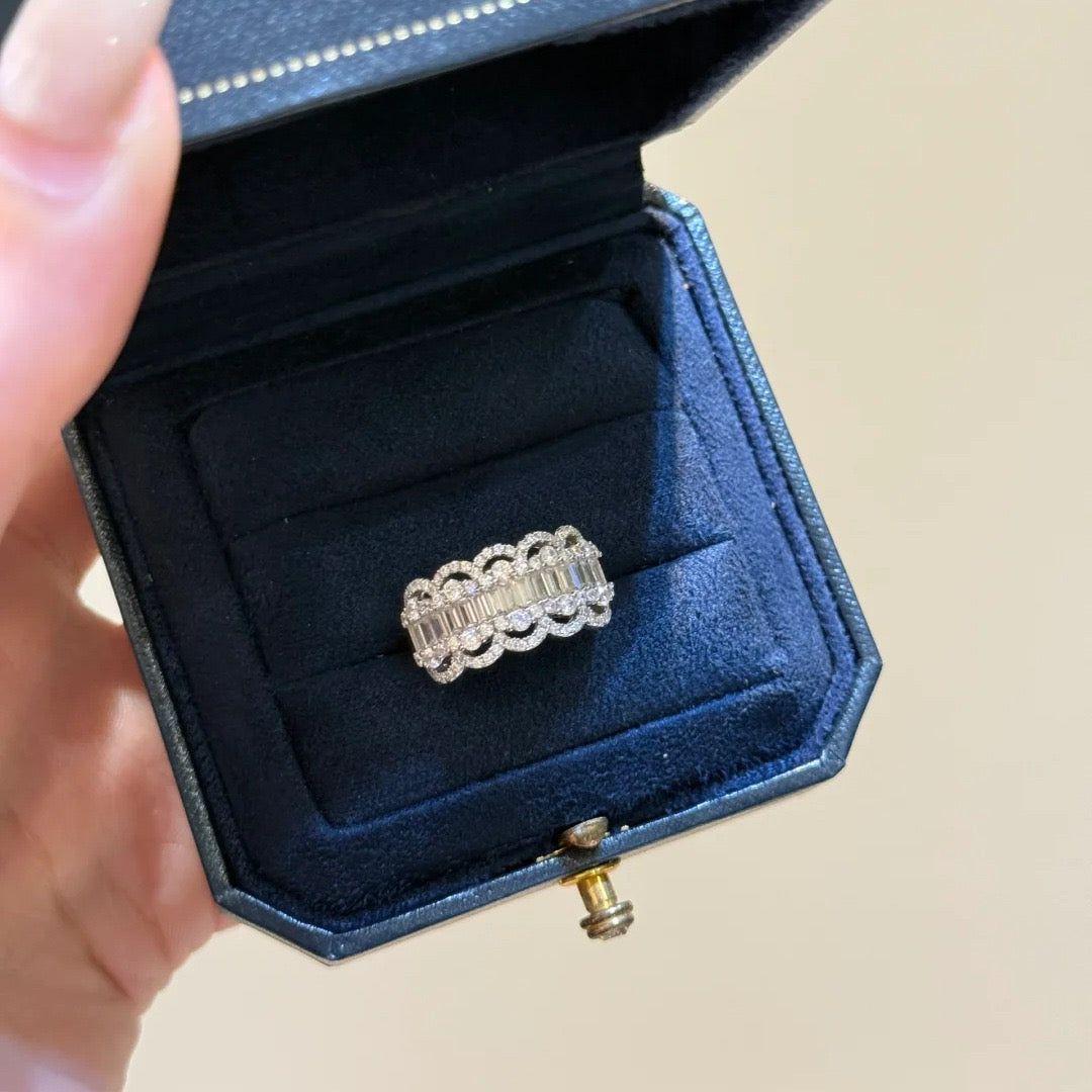 Lace-Edge Floral Petal Eternity Ring