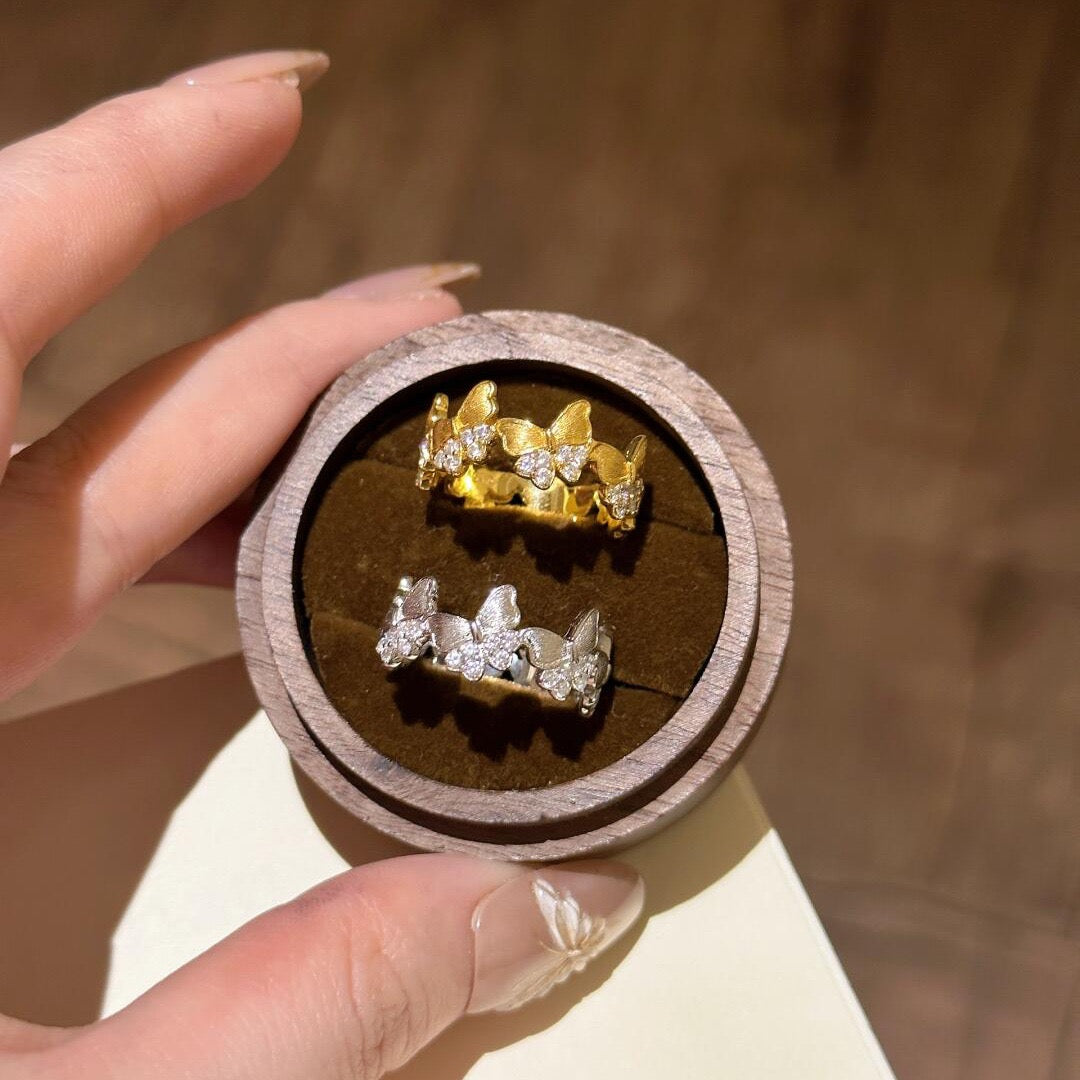 Ethereal Vintage Brushed Gold Butterfly Ring