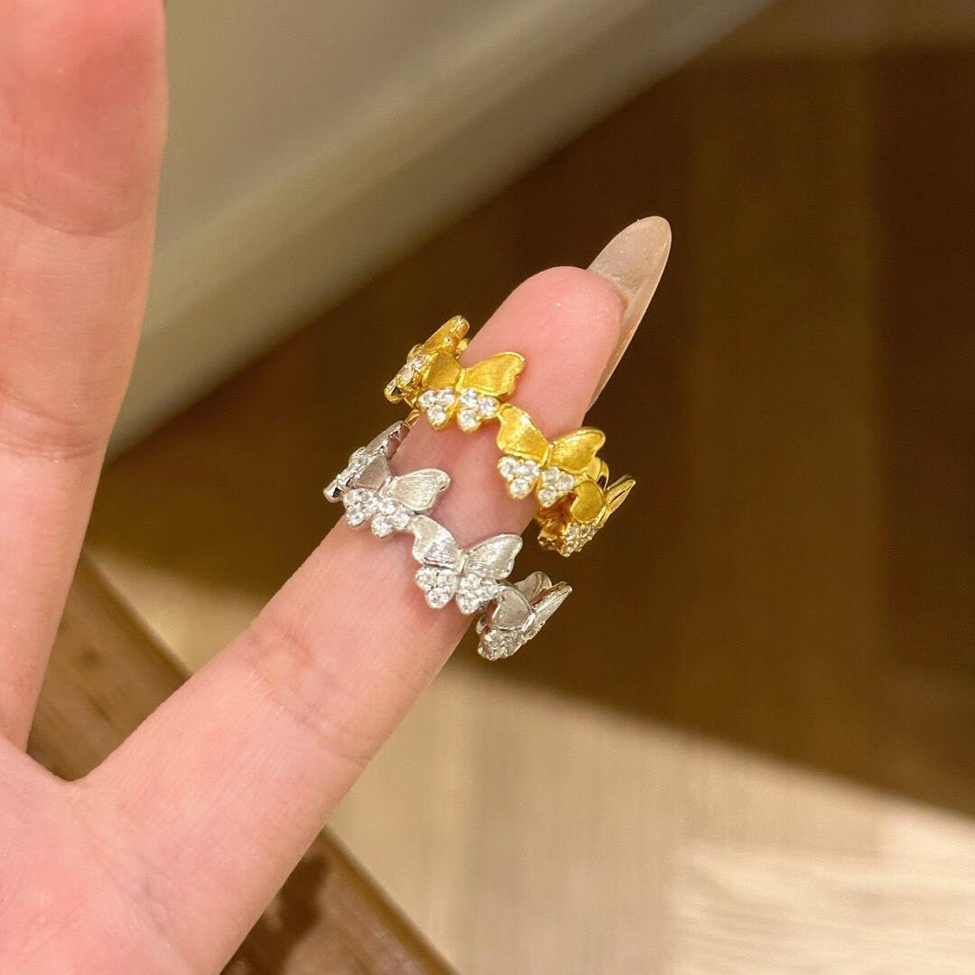 Ethereal Vintage Brushed Gold Butterfly Ring