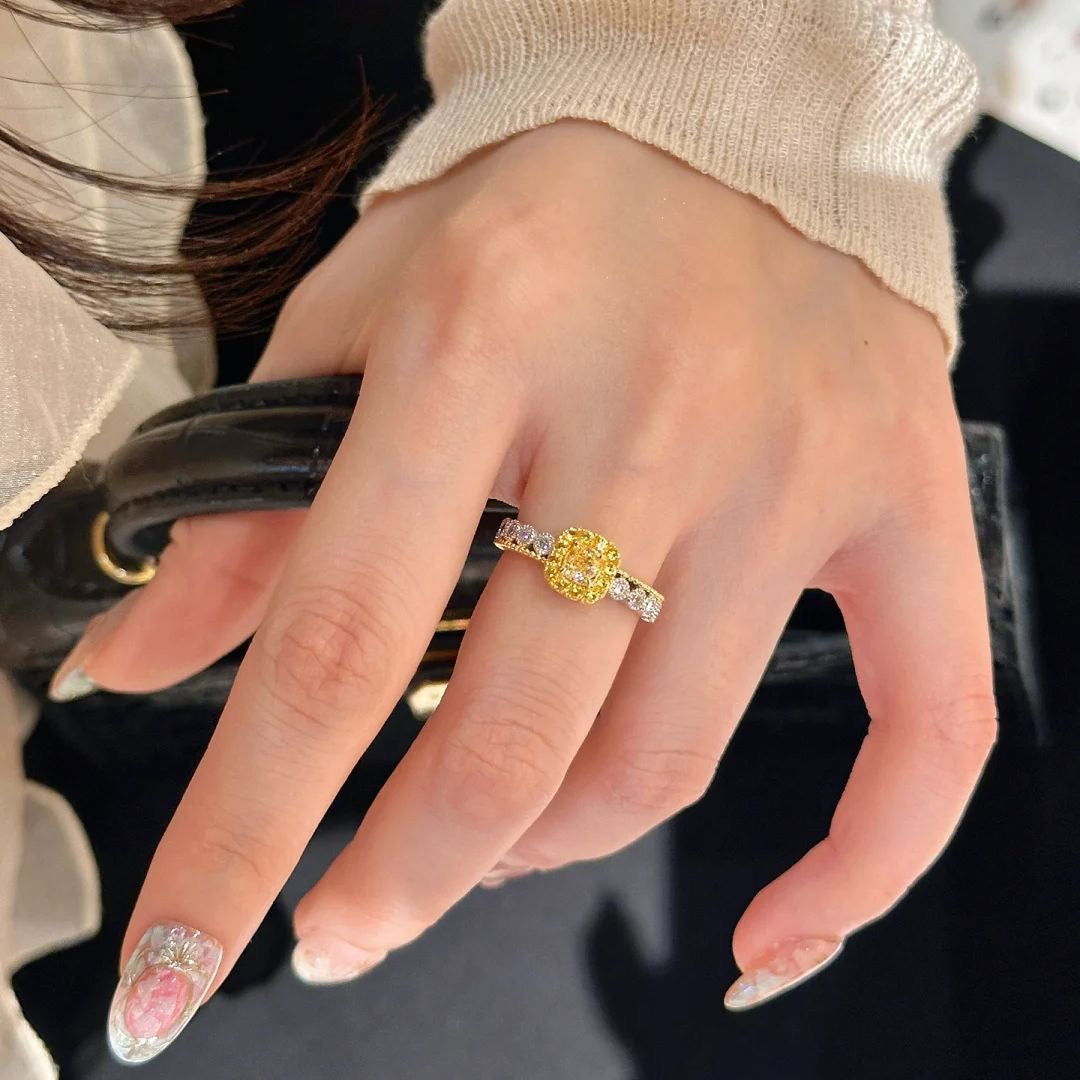 Old Money Style Yellow Cube and Pineapple Ring