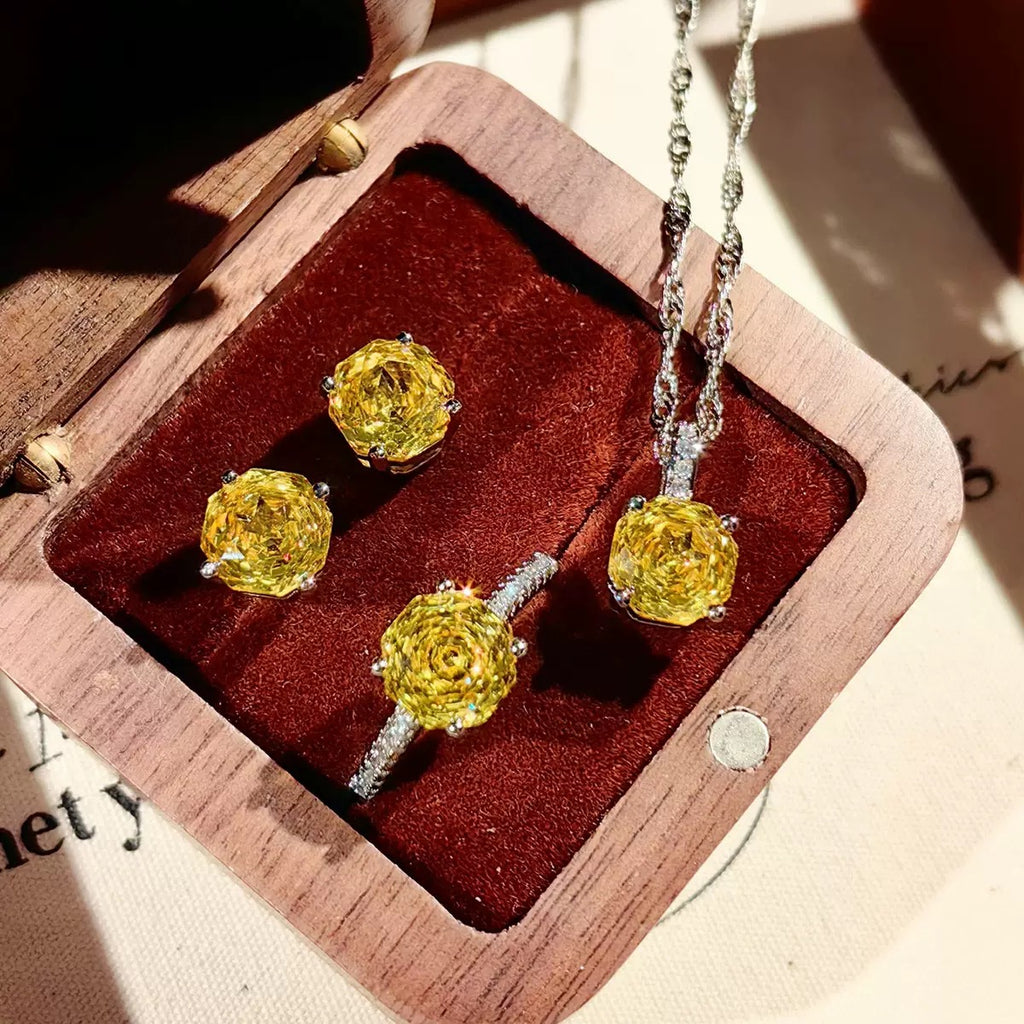 Octagonal Millennium Rose Cut Rainbow Jewelry Set