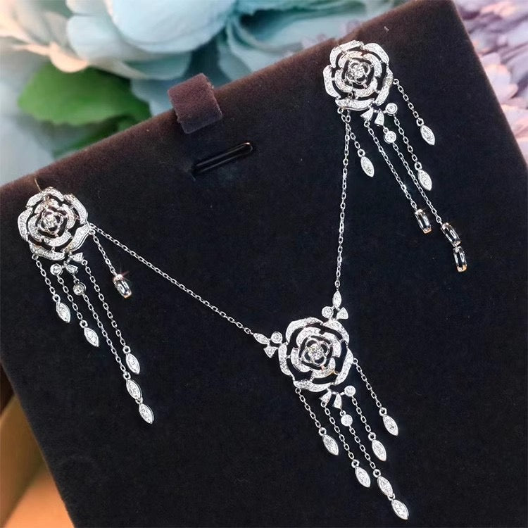 Luxe Fairy-Core Style Long Rose Tassel Jewelry Set