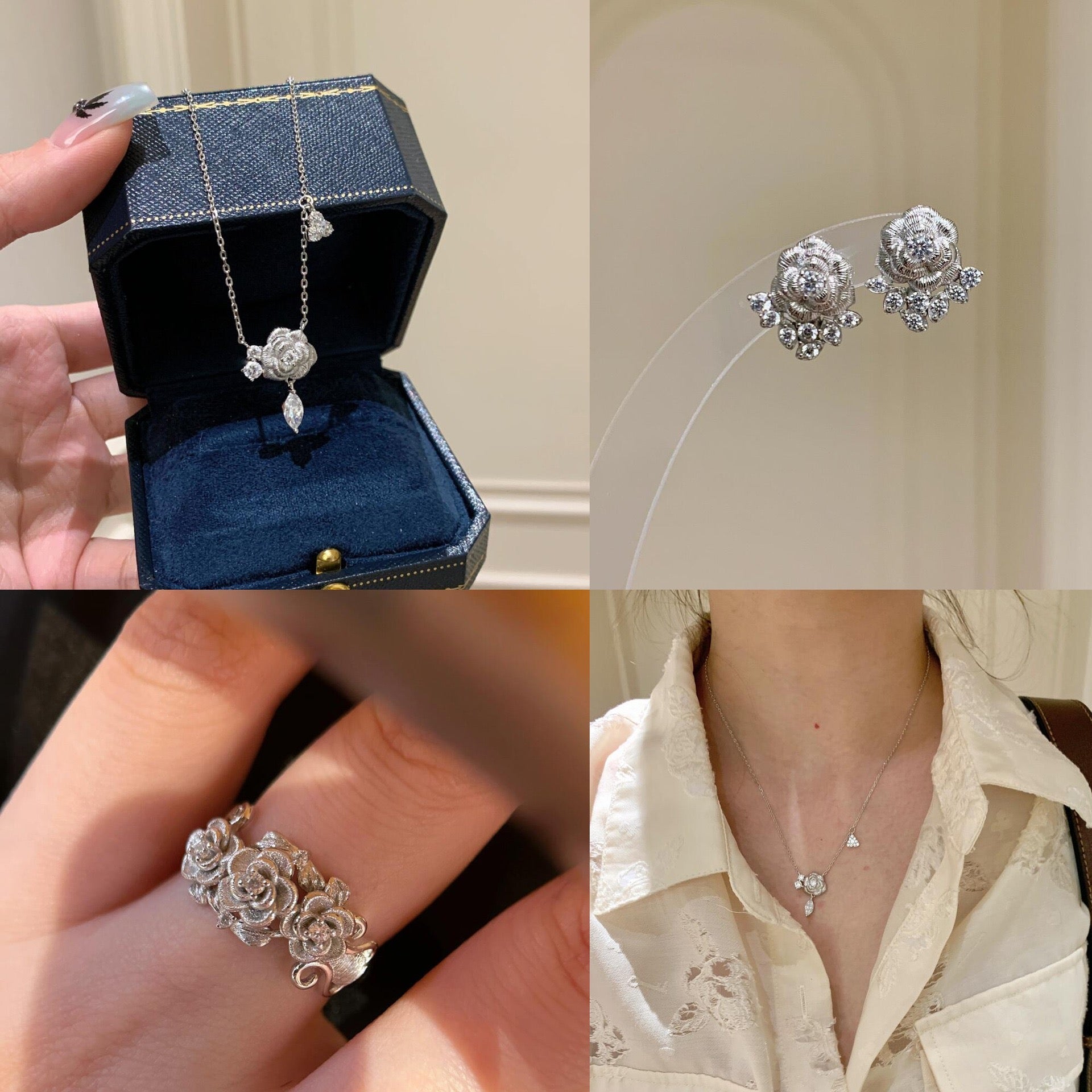 Medieval Style 3D Brushed Rose Jewelry Set