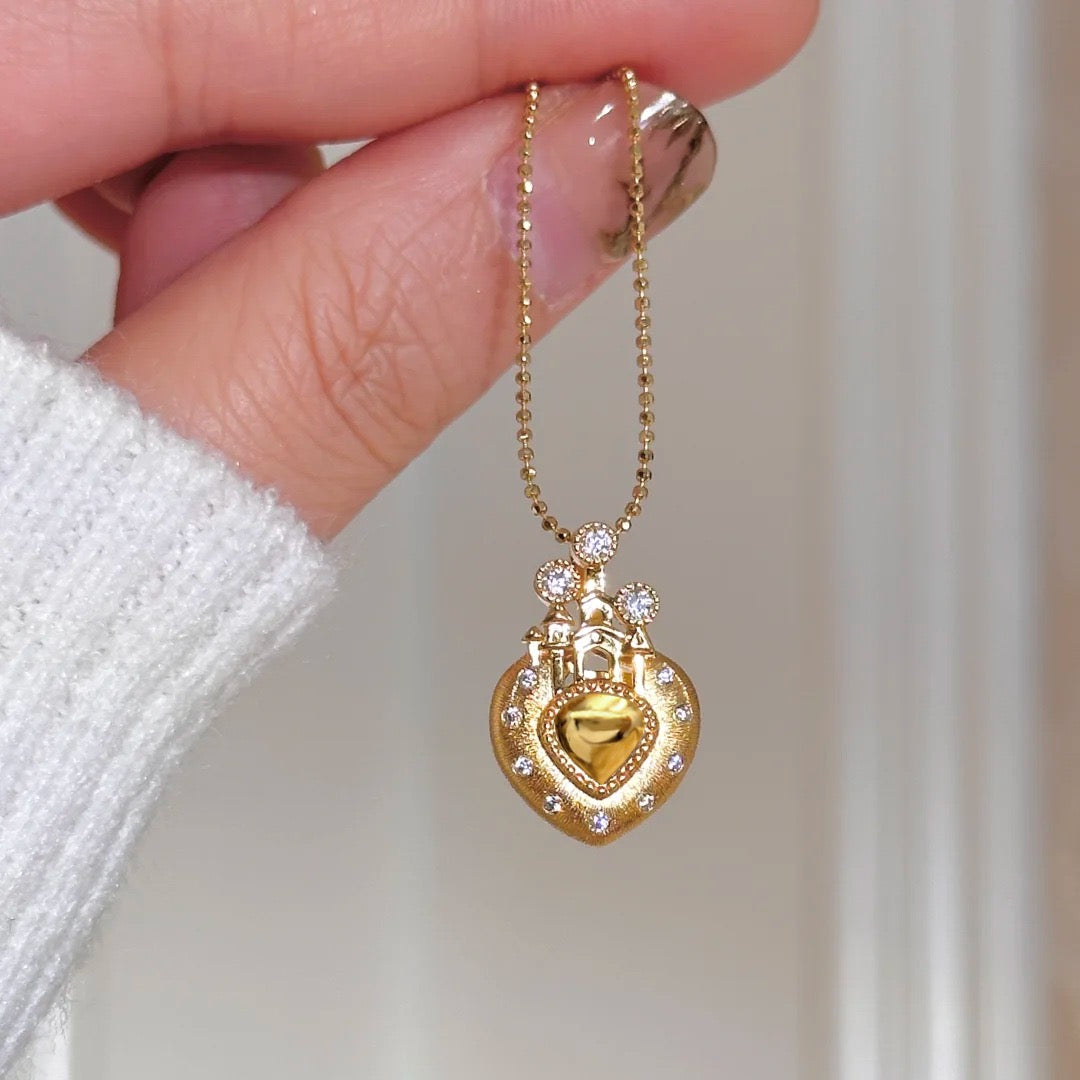 French Romantic Dream Castle Heart Pendant Necklace