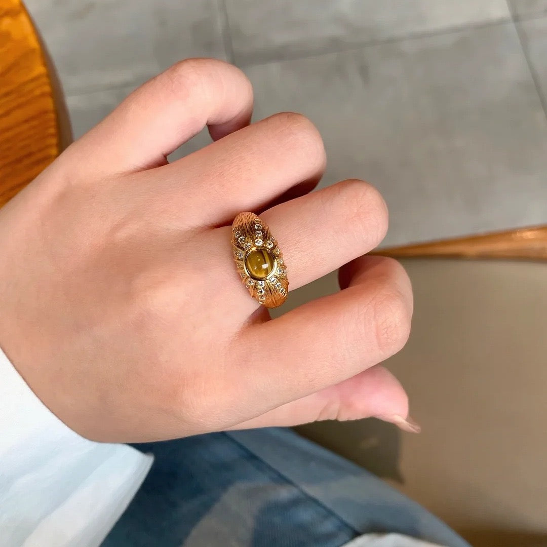 Brushed Finish Maillard-Style Tigers Eye Ring