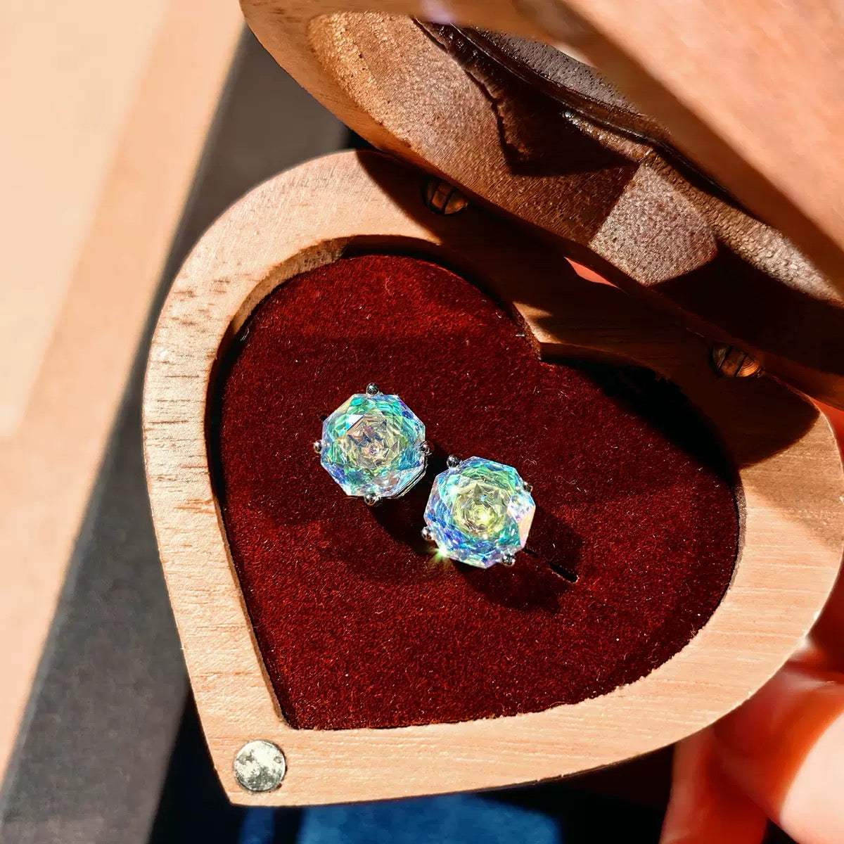 Octagonal Millennium Rose Cut Rainbow Jewelry Set