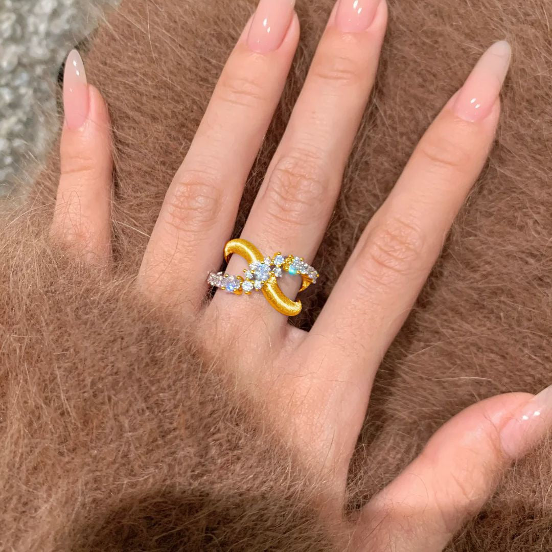 Asymmetric Galaxy and Crossover Design Brushed Finish Ring