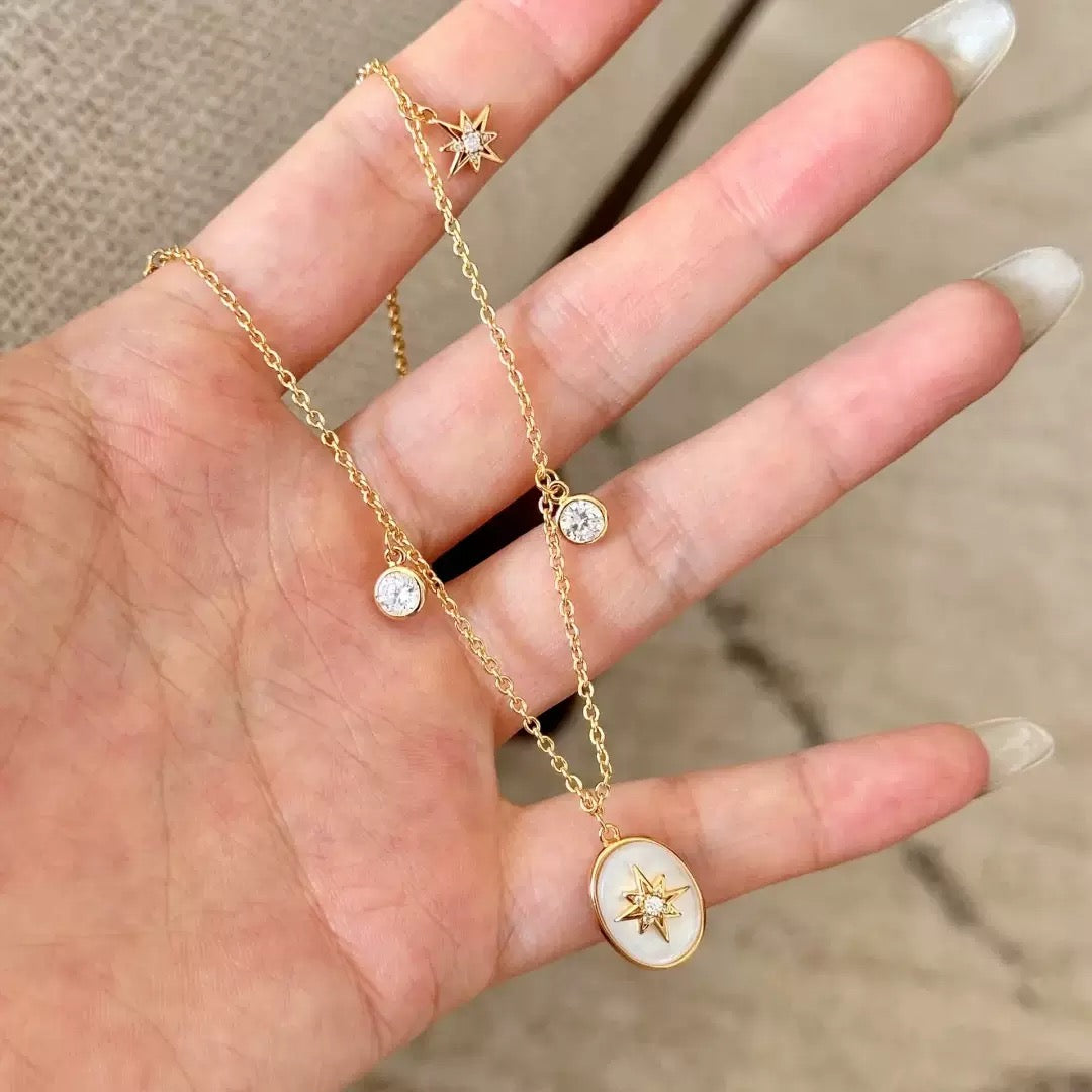 Vintage Style Astrolabe Pendant & Shell Charm Jewelry Set