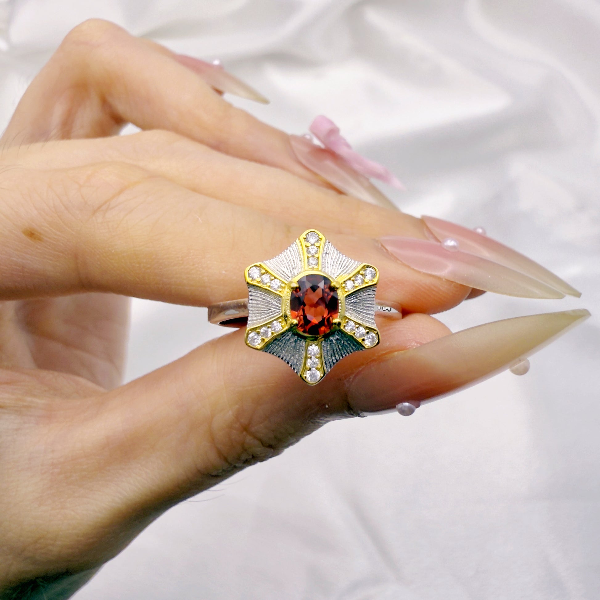 Soulfire Garnet Adjustable Ring S925 Silver