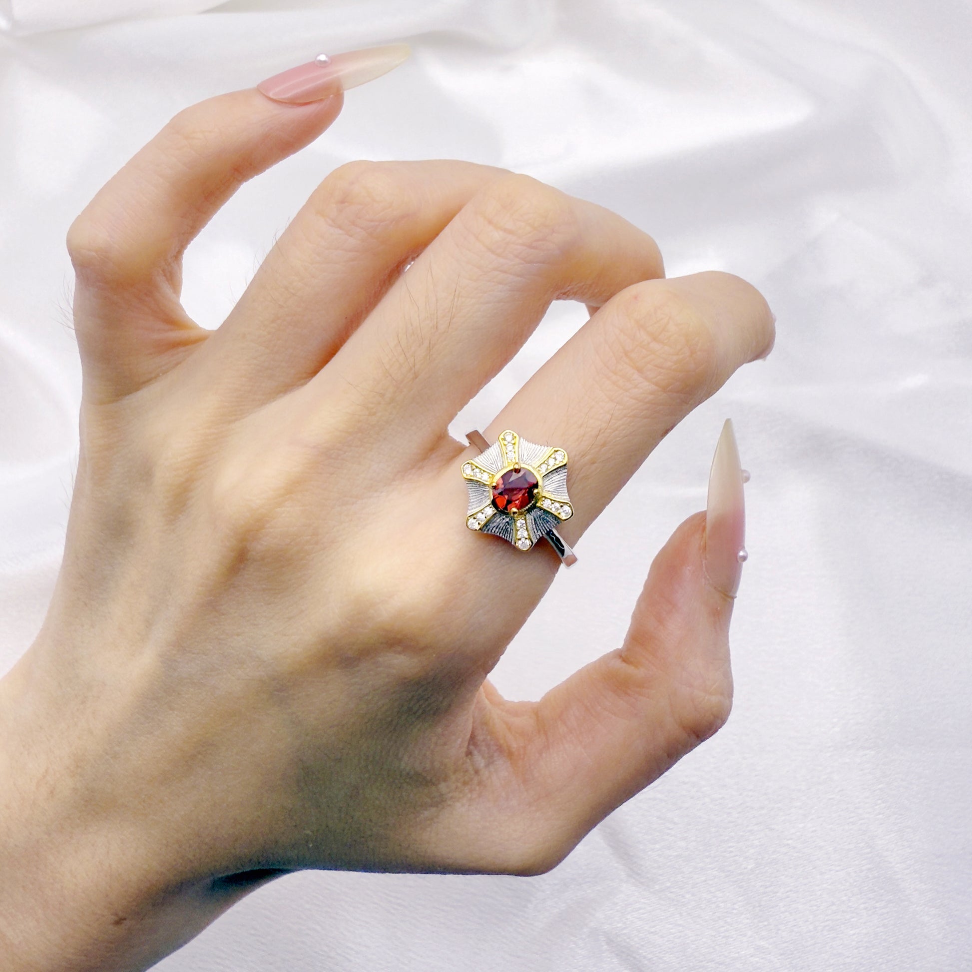 Soulfire Garnet Adjustable Ring S925 Silver