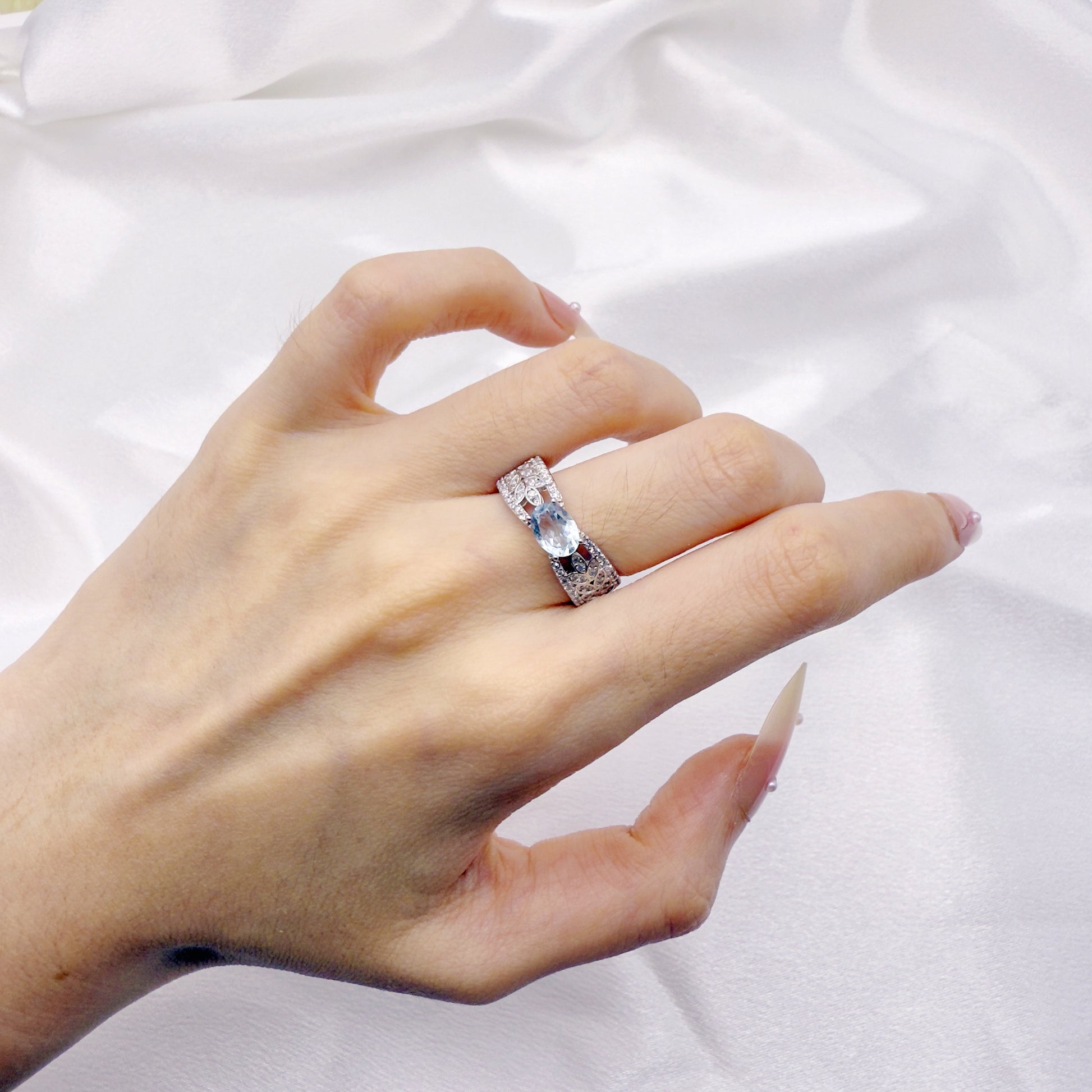 Ocean Soul Aquamarine Adjustable Ring S925 Silver