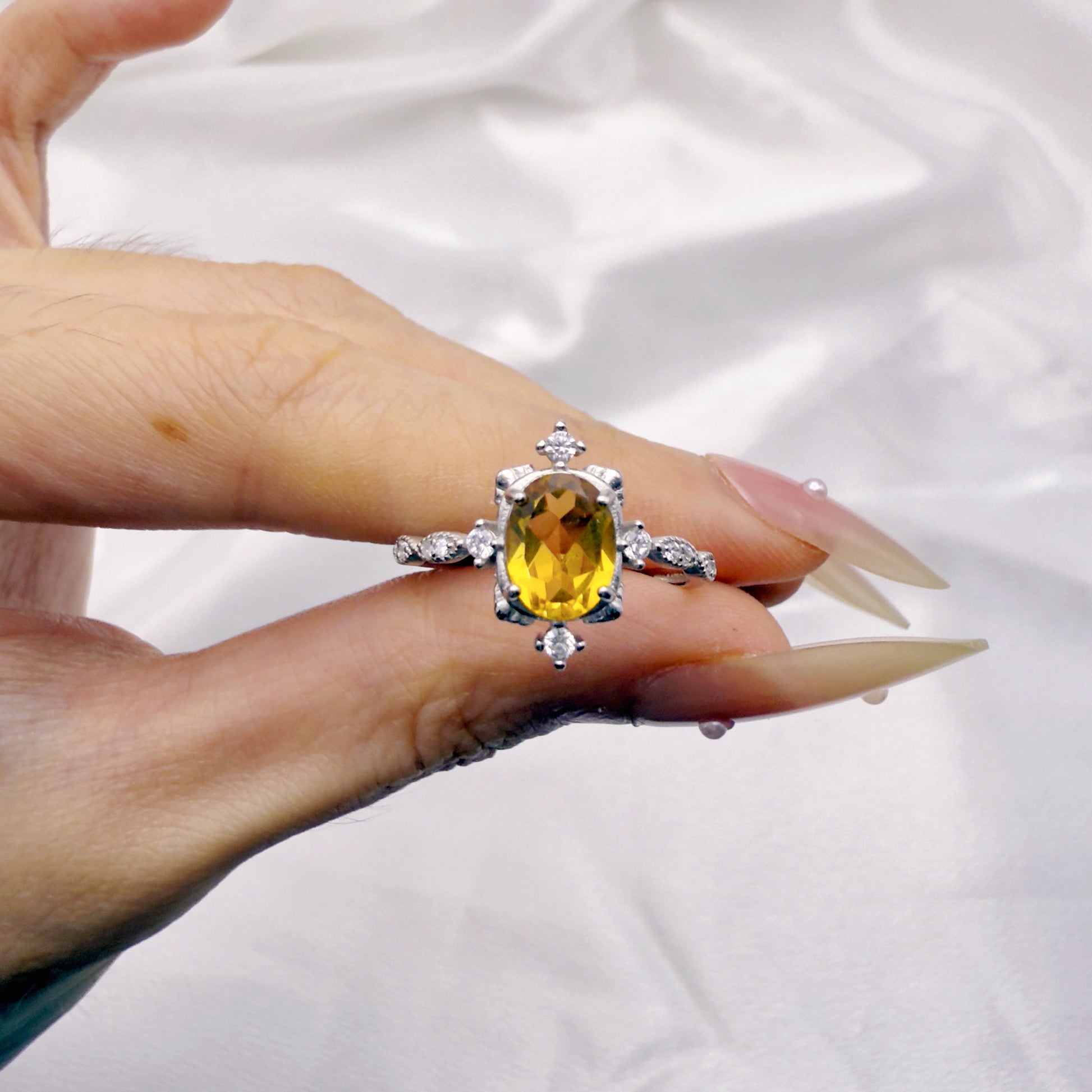 Golden Bloom Citrine Adjustable Ring S925 Silver
