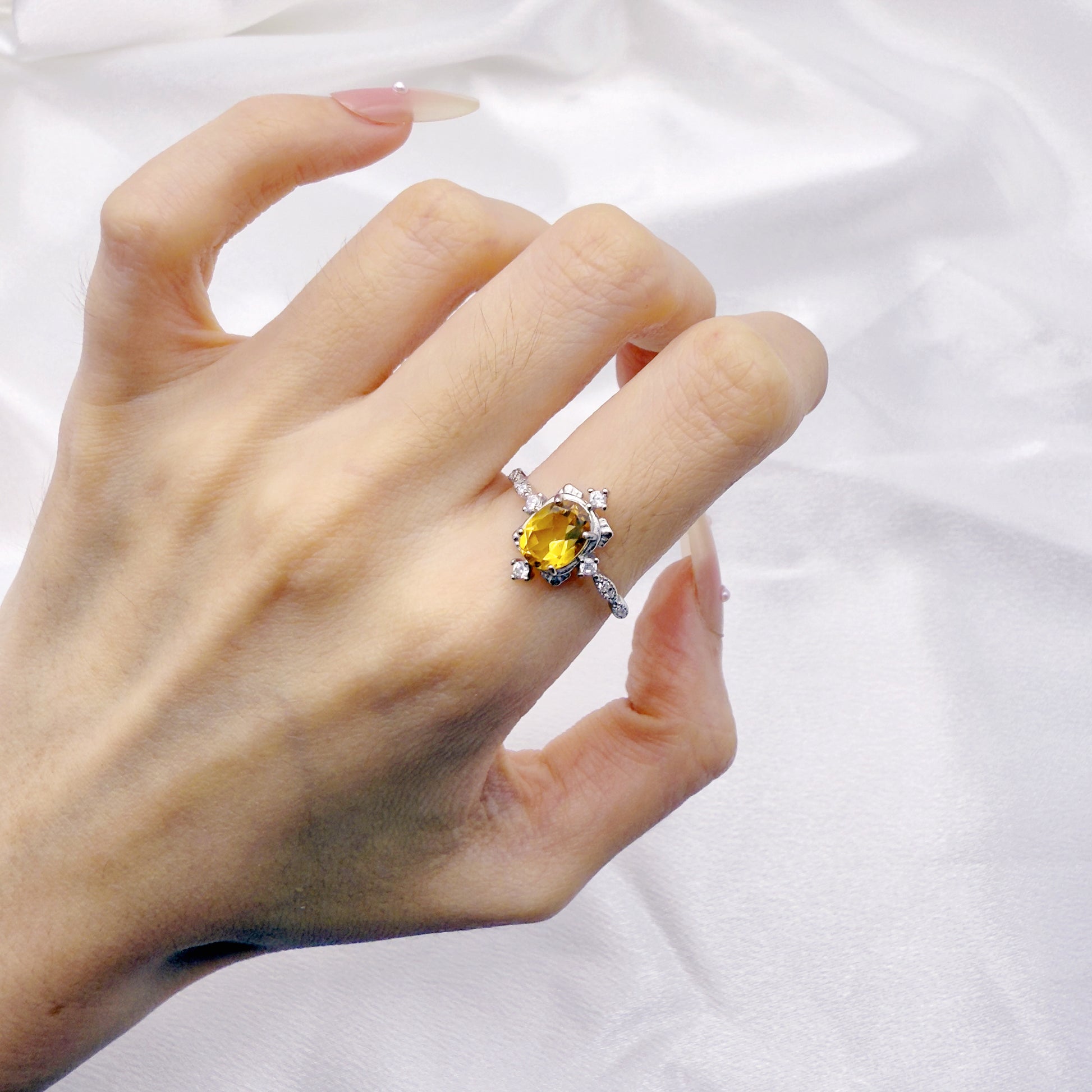 Golden Bloom Citrine Adjustable Ring S925 Silver