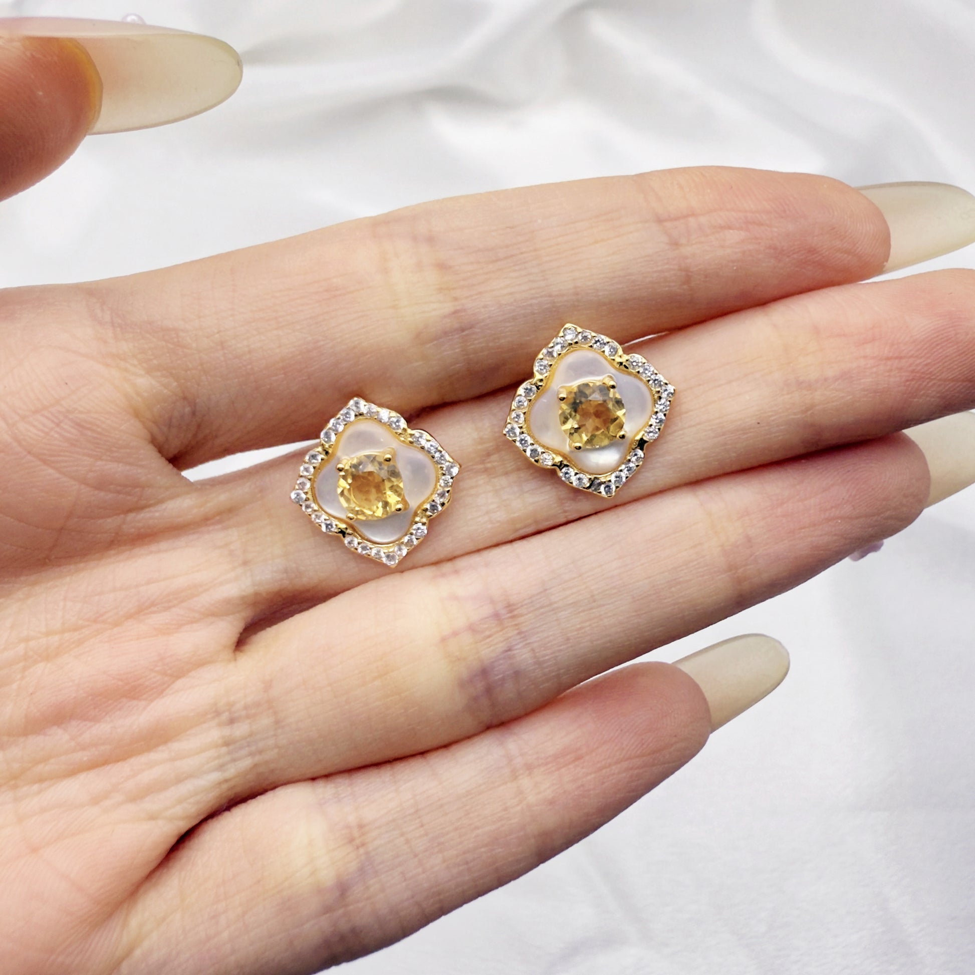 Golden Bloom Citrine Earrings S925 Silver