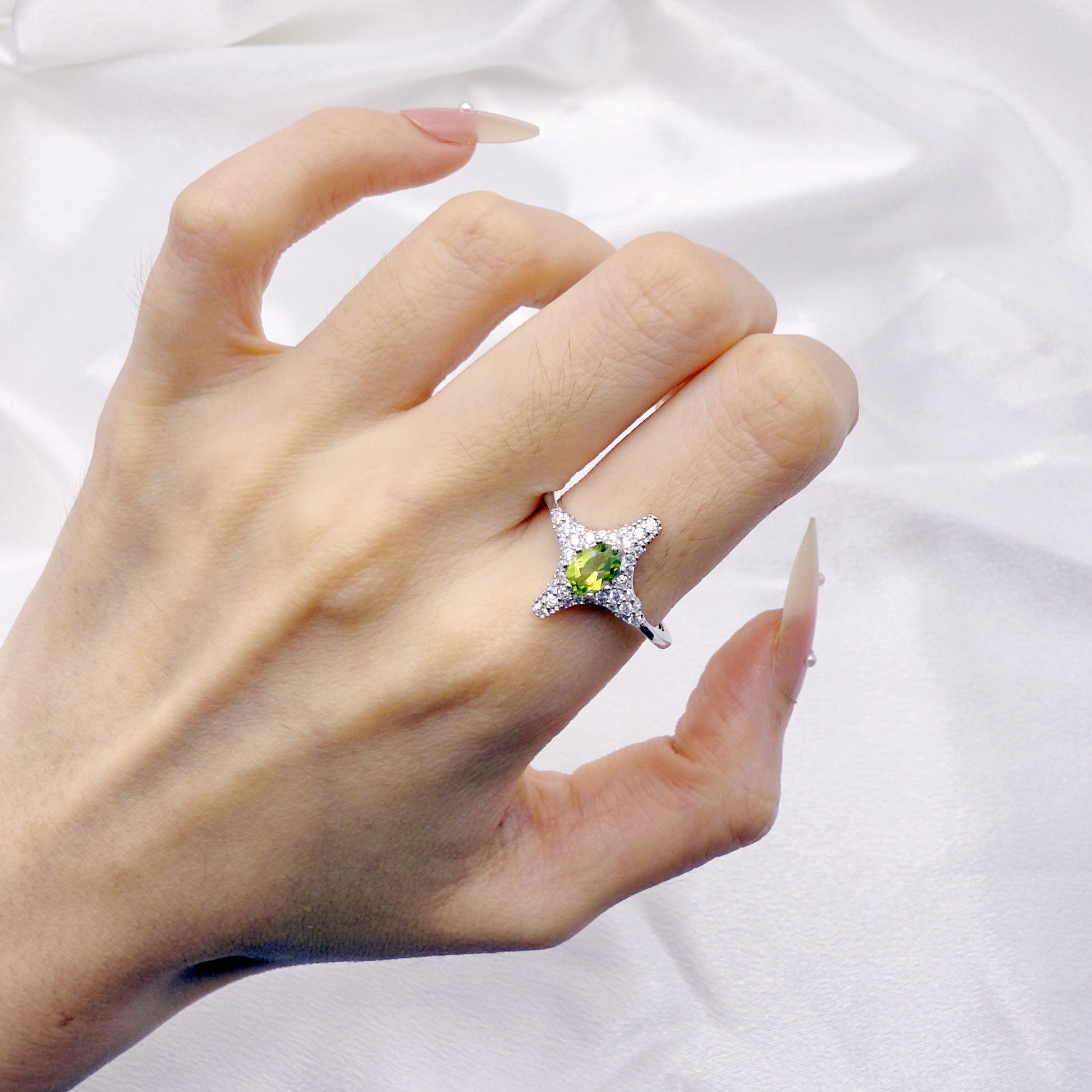 Spring Radiance Peridot Adjustable Ring S925 Silver
