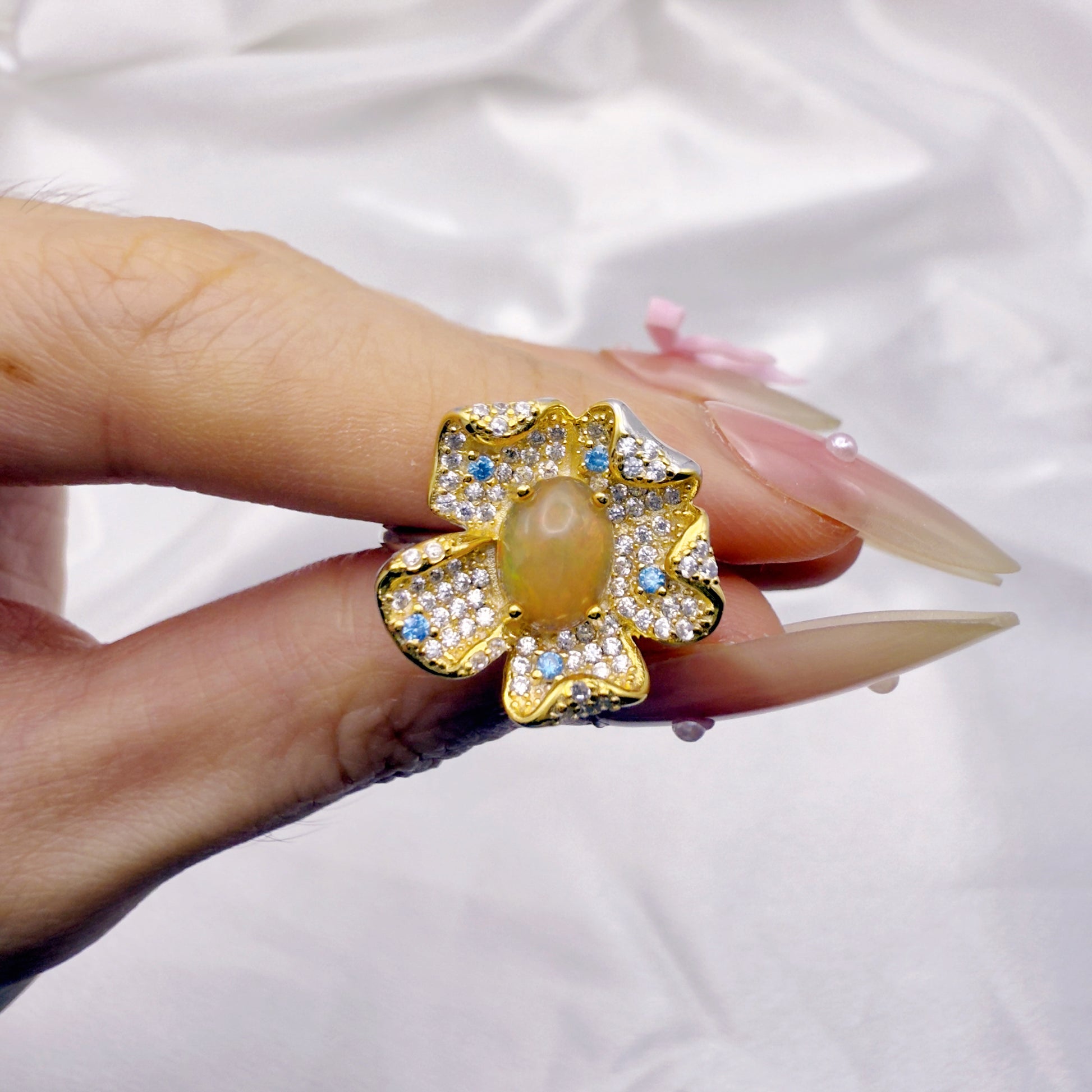 Dreamfire Opal Adjustable Ring S925 Silver