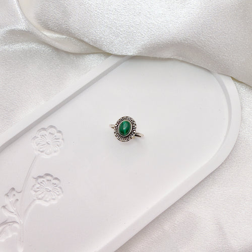 Bold Aura Malachite Adjustable Ring S925 Silver